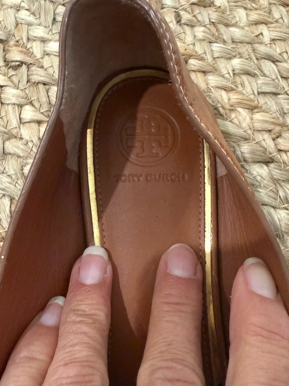 Tory Burch Tan Leather Logo Loafers with Gold Medallion - Picture 5 of 5